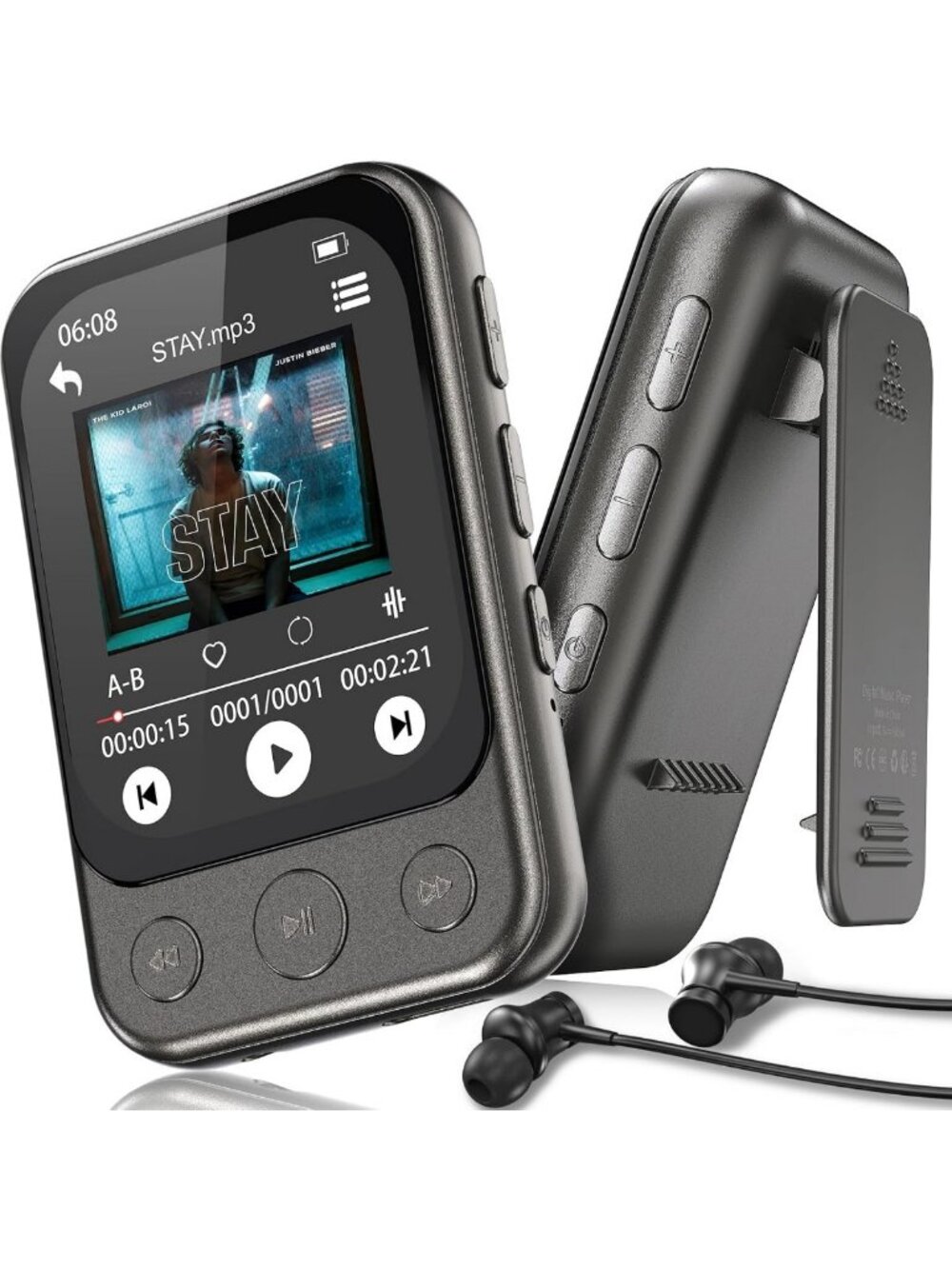 Lightweight 32GB Bluetooth MP3 Player with Speaker - Portable Music Player, 1.2